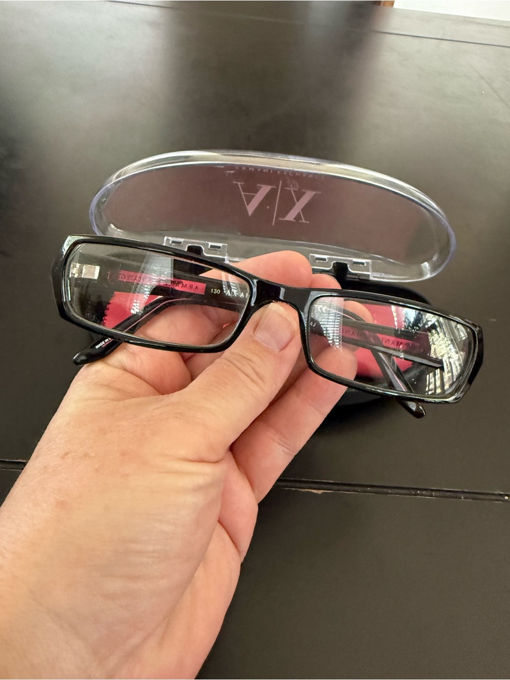 Armani Exchange Black Rectangular Glasses with Clear Case
